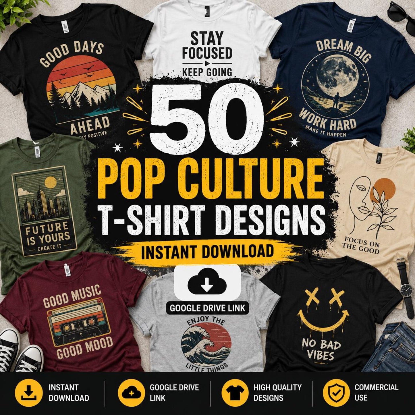 50 Pop Culture T-Shirt Designs Bundle