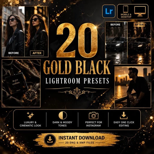 20 Gold & Black Luxury Lightroom Presets