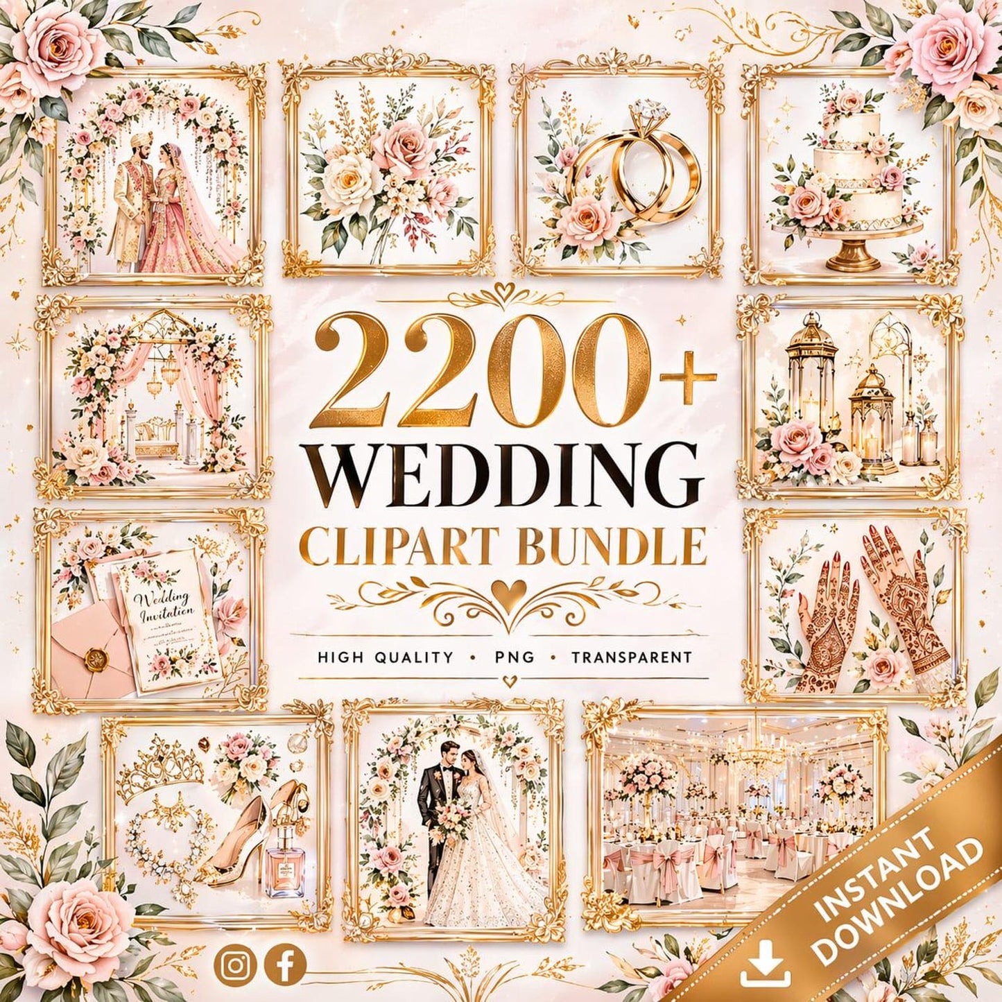 2200 Floral Wedding Clipart Bundle