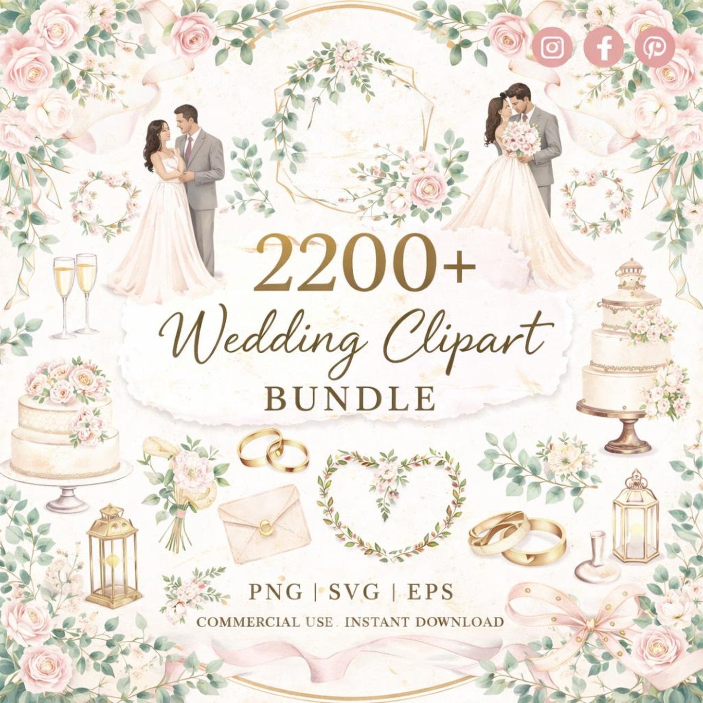 2200 Floral Wedding Clipart Bundle