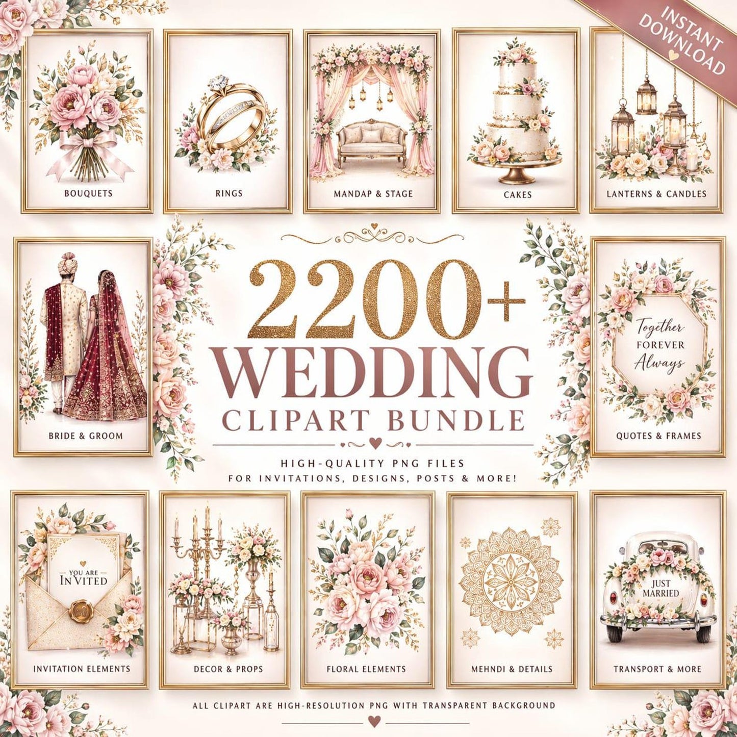 2200 Floral Wedding Clipart Bundle