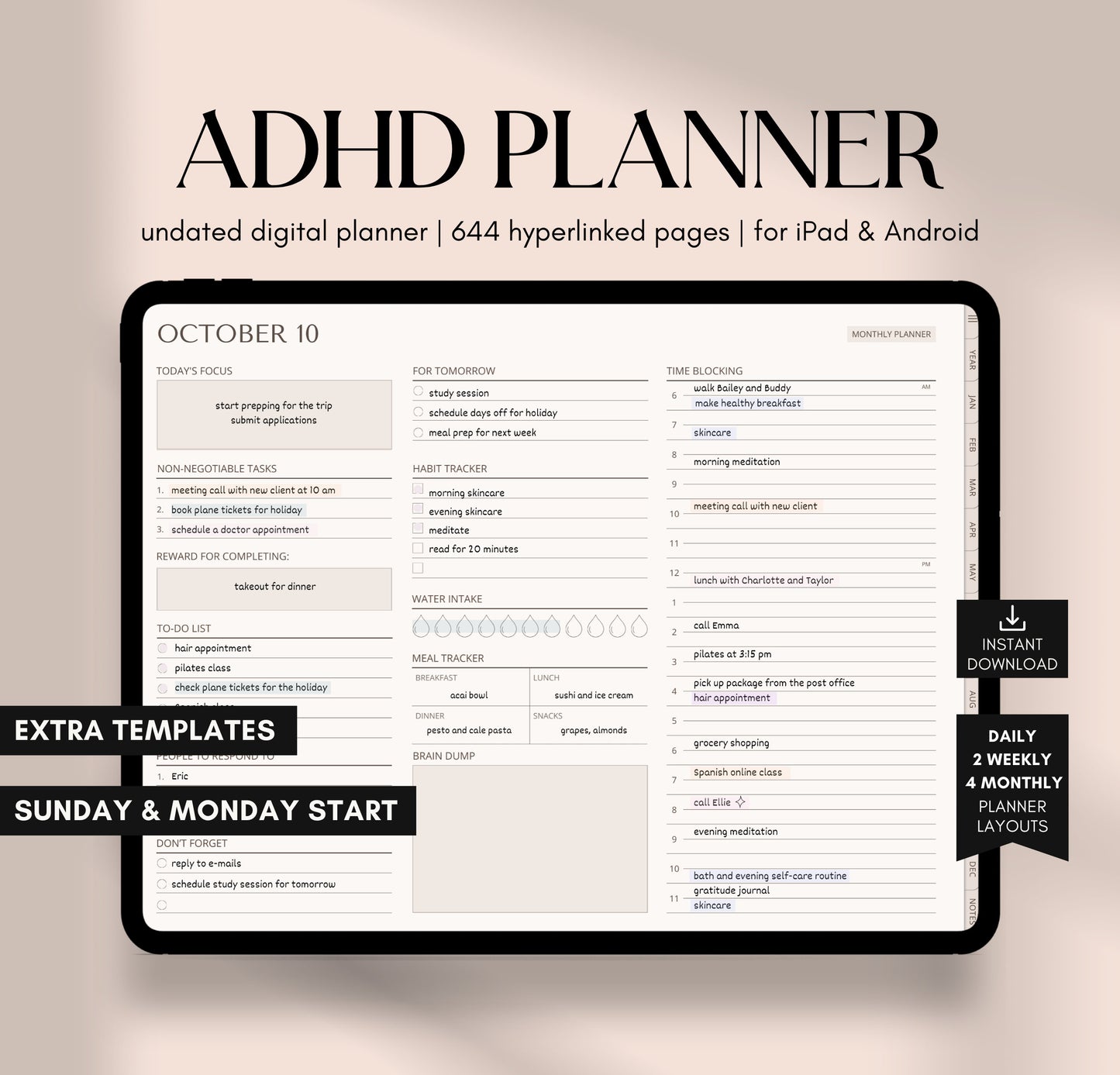 ADHD Digital Planner Undated